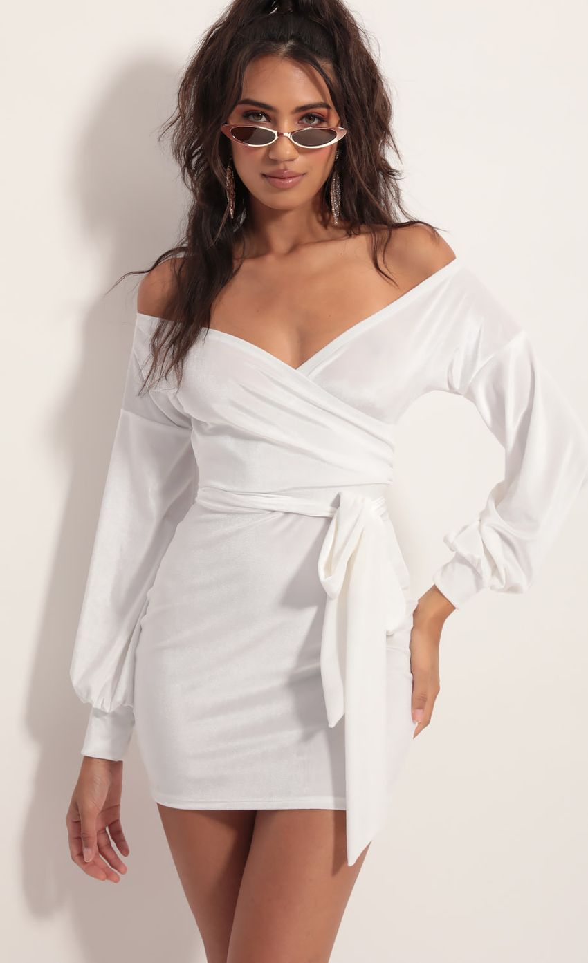 Off Shoulder Velvet Dress in White