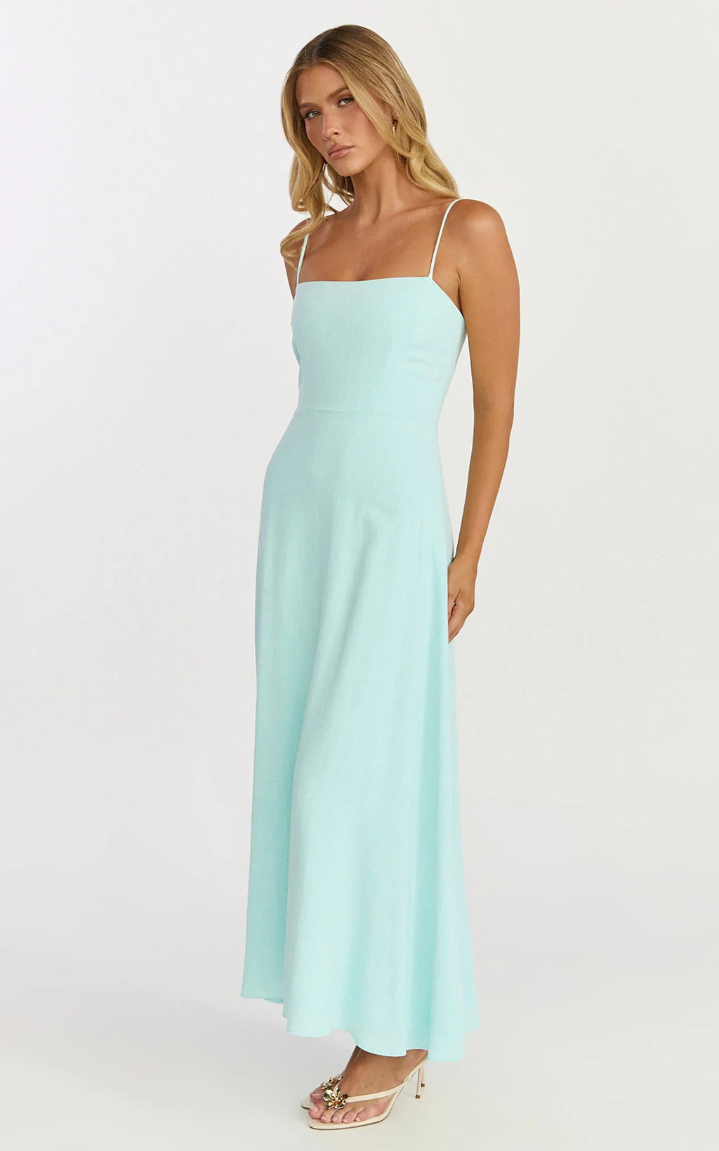 Rose Midi Dress - Strappy Straight Neck Midi Dress in Mint