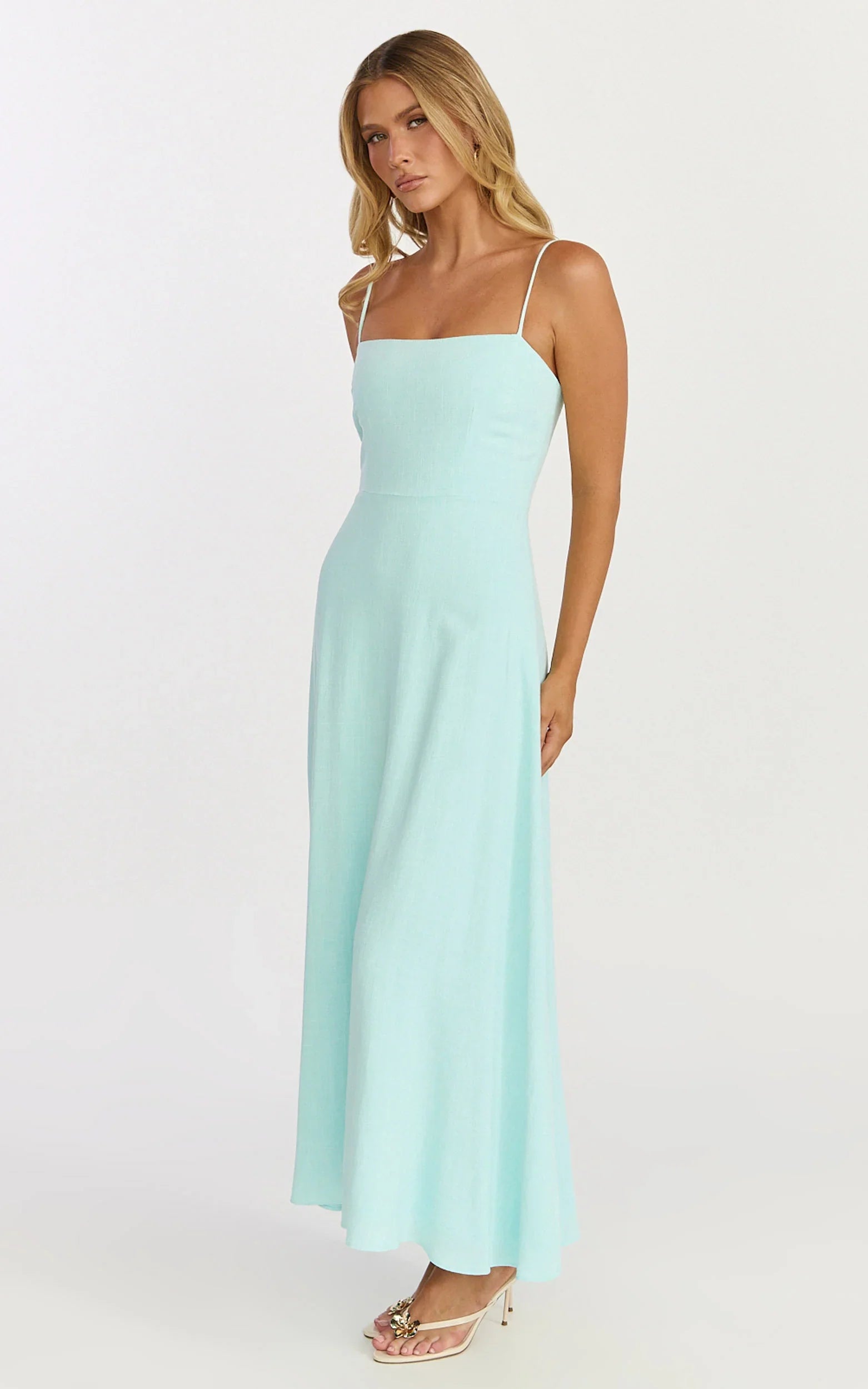 Rose Midi Dress - Strappy Straight Neck Midi Dress in Mint