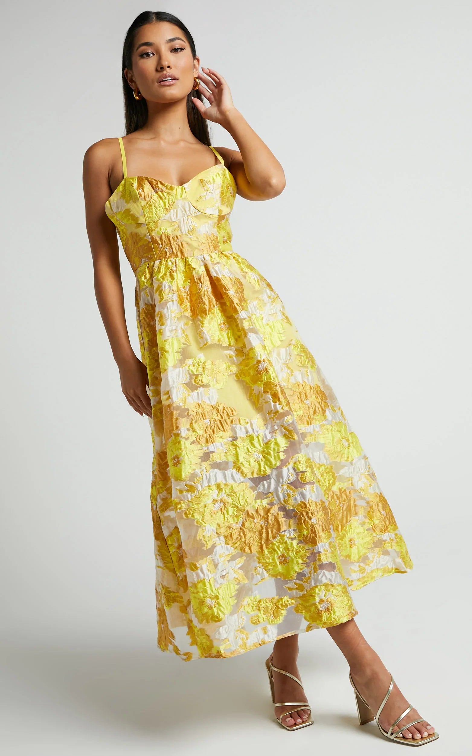 Brailey Midi Dress - Aline Corset Detail Dress in Yellow