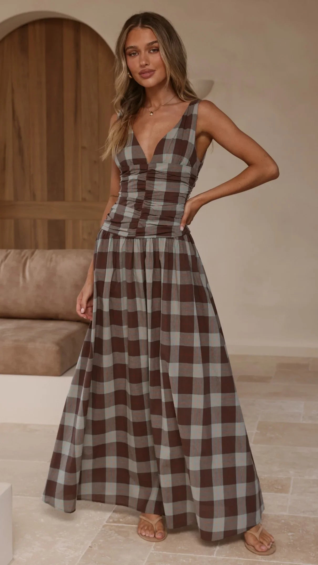 Sanya Maxi Dress - Chocolate Check