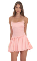 Smocked Satin Dress in Coral