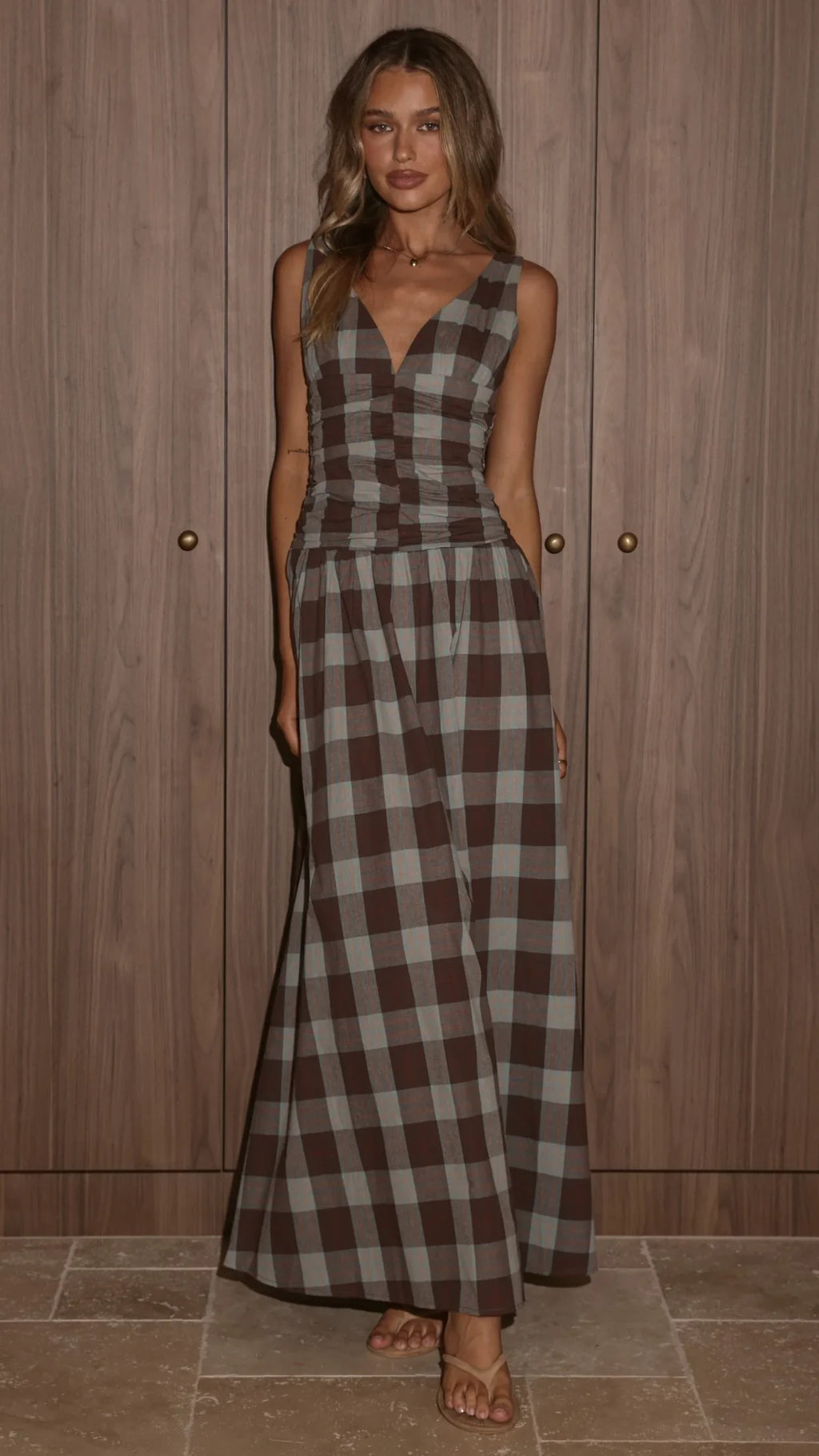 Sanya Maxi Dress - Chocolate Check
