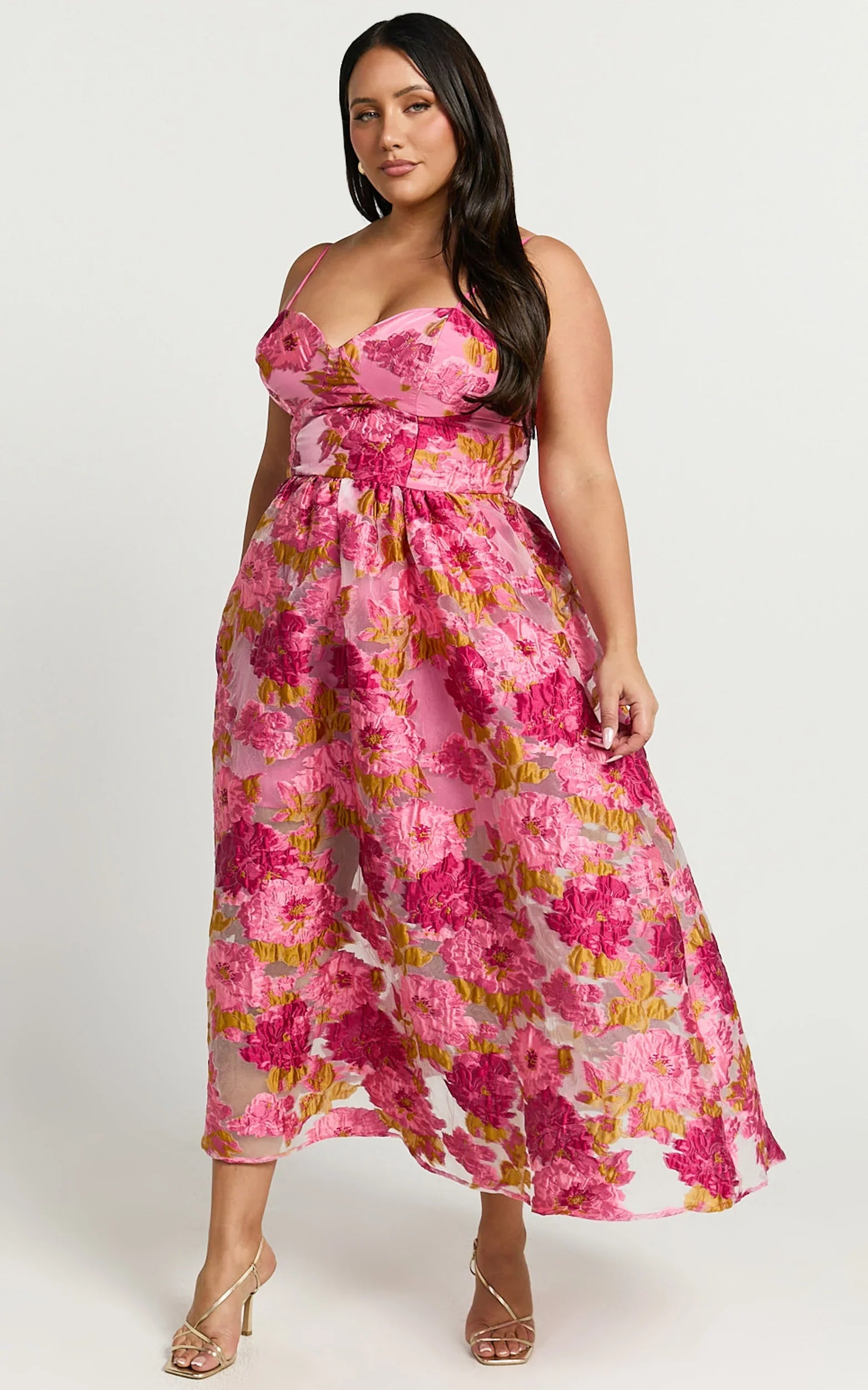 Brailey Midi Dress - Aline Corset Detail Dress in Light Pink