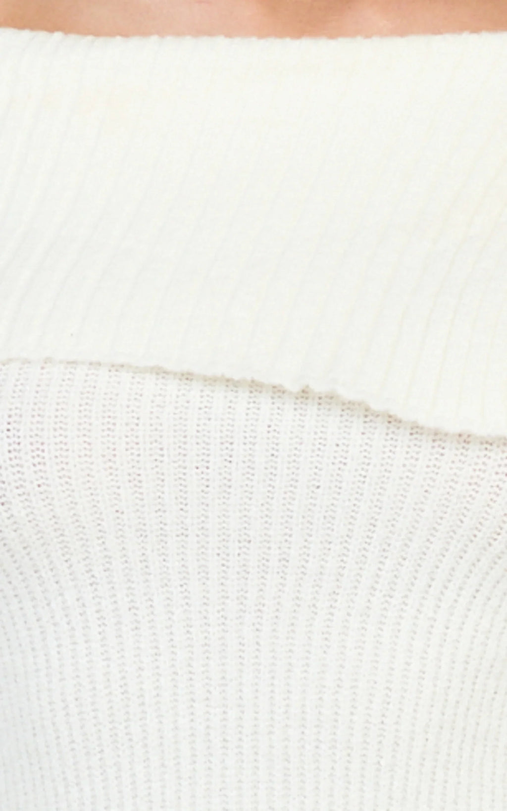 Tess Mini Dress - Asymmetric Off Shoulder Long Sleeve Knit Dress in Cream