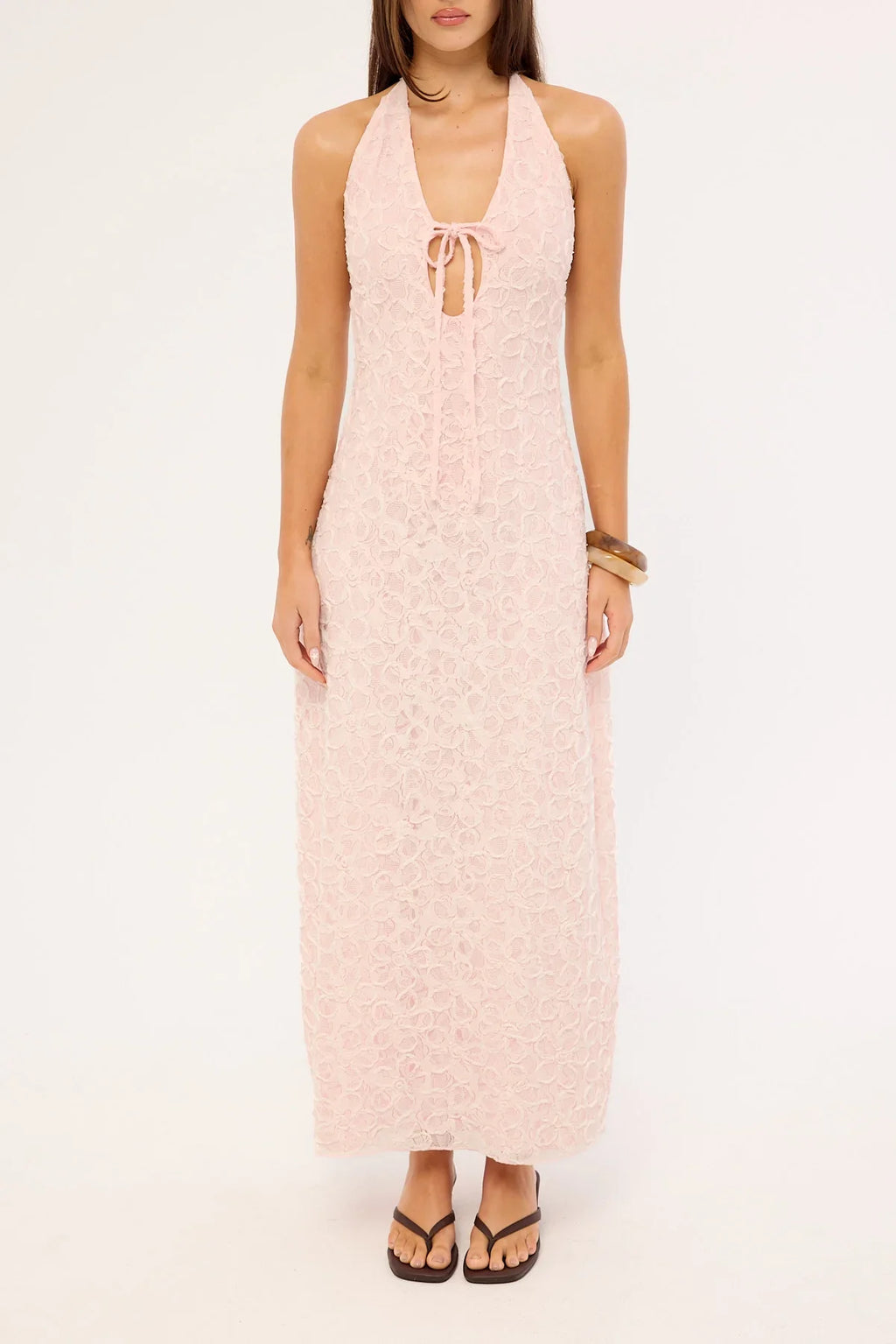 Luck & Trouble Skye Halter Midi Dress Pink