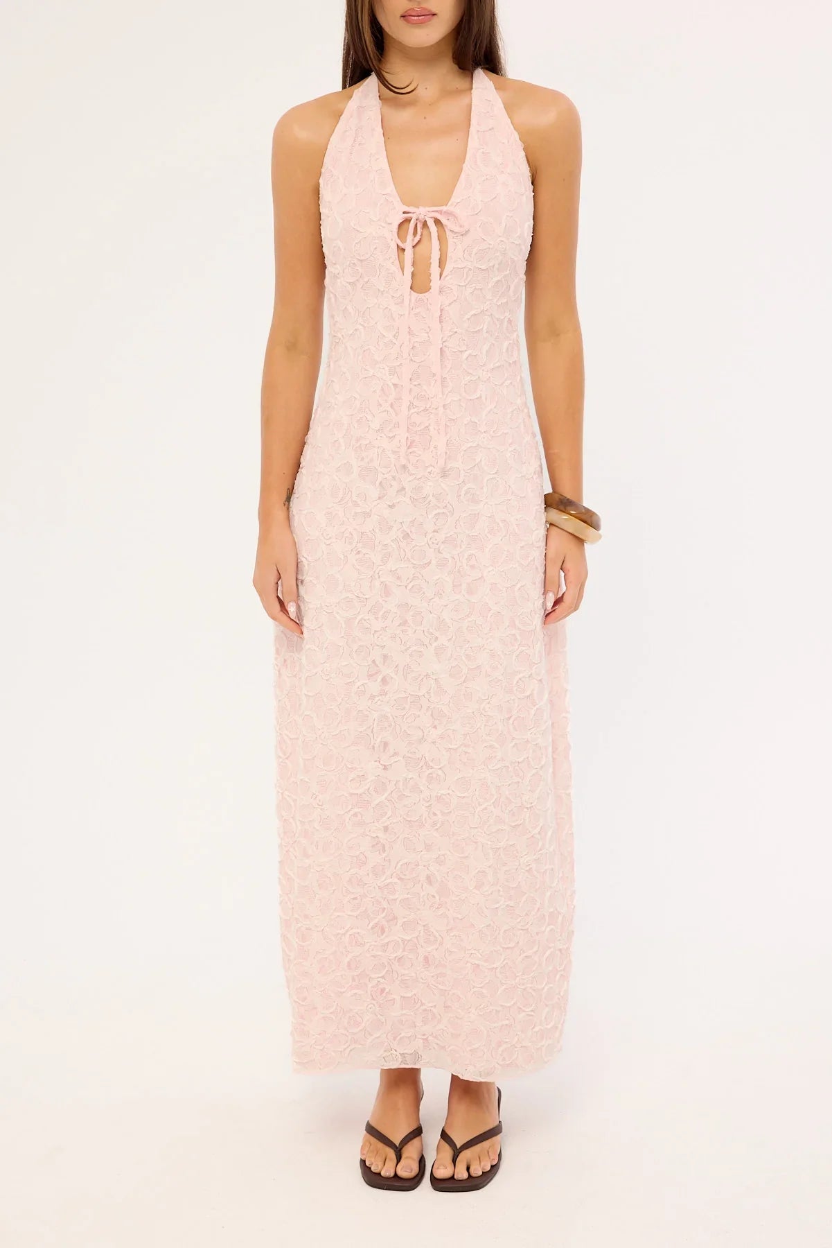 Luck & Trouble Skye Halter Midi Dress Pink