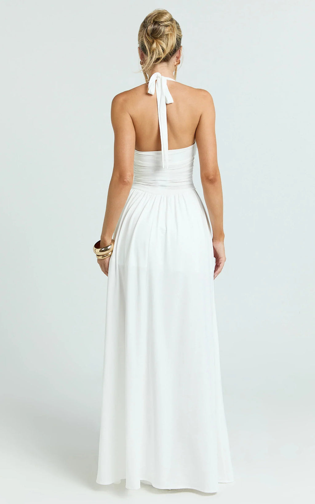 Adelia Maxi Dress - Jersey Halter Contrast Dress in White