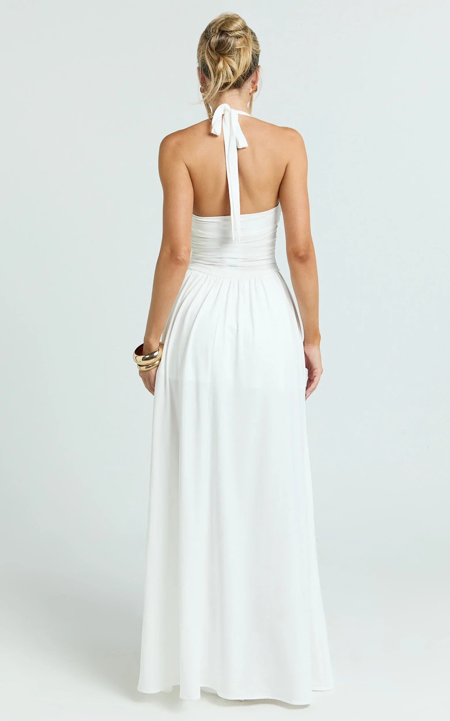 Adelia Maxi Dress - Jersey Halter Contrast Dress in White