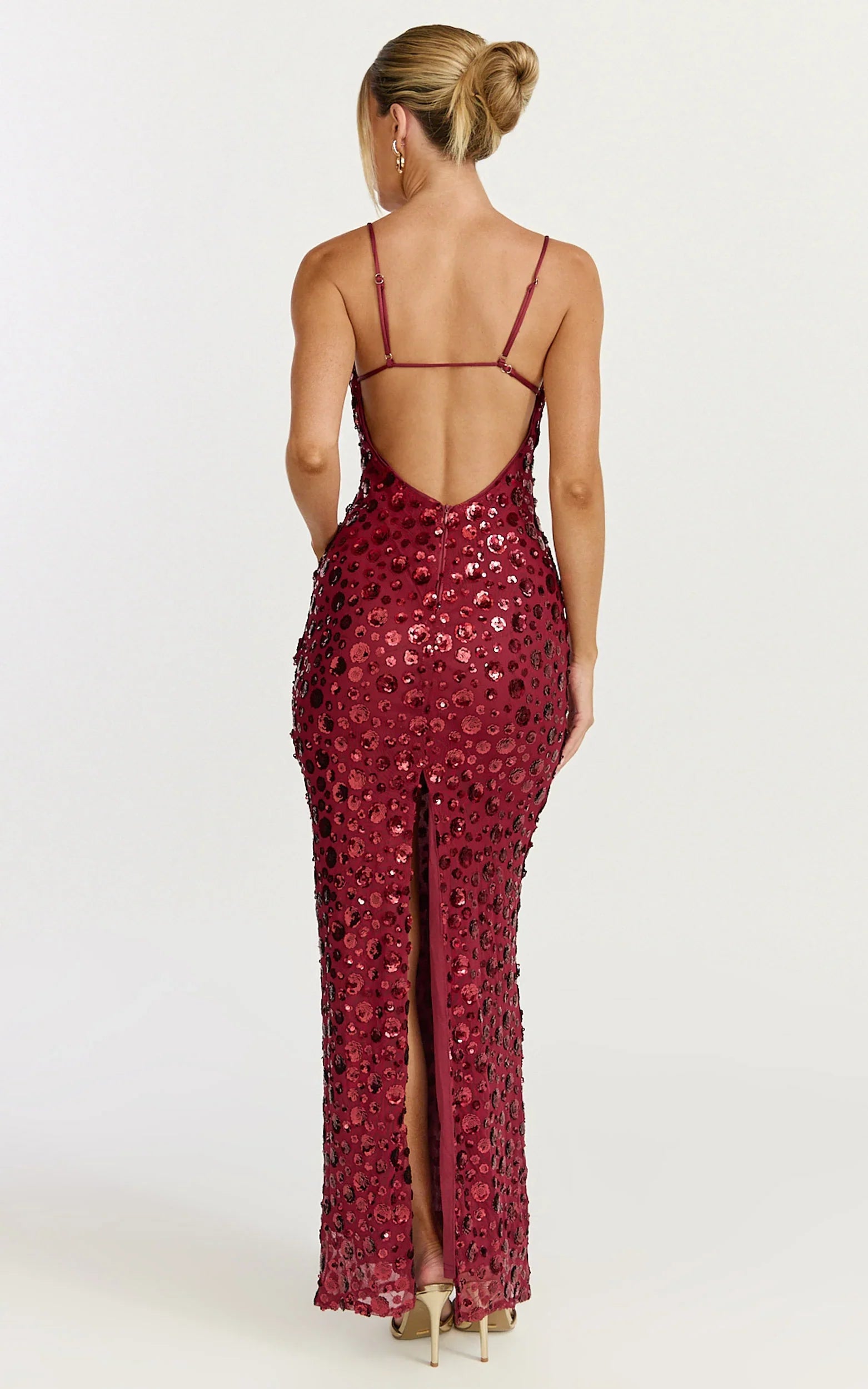 Blaze Maxi Dress - Backless Sequin Dress in Wine