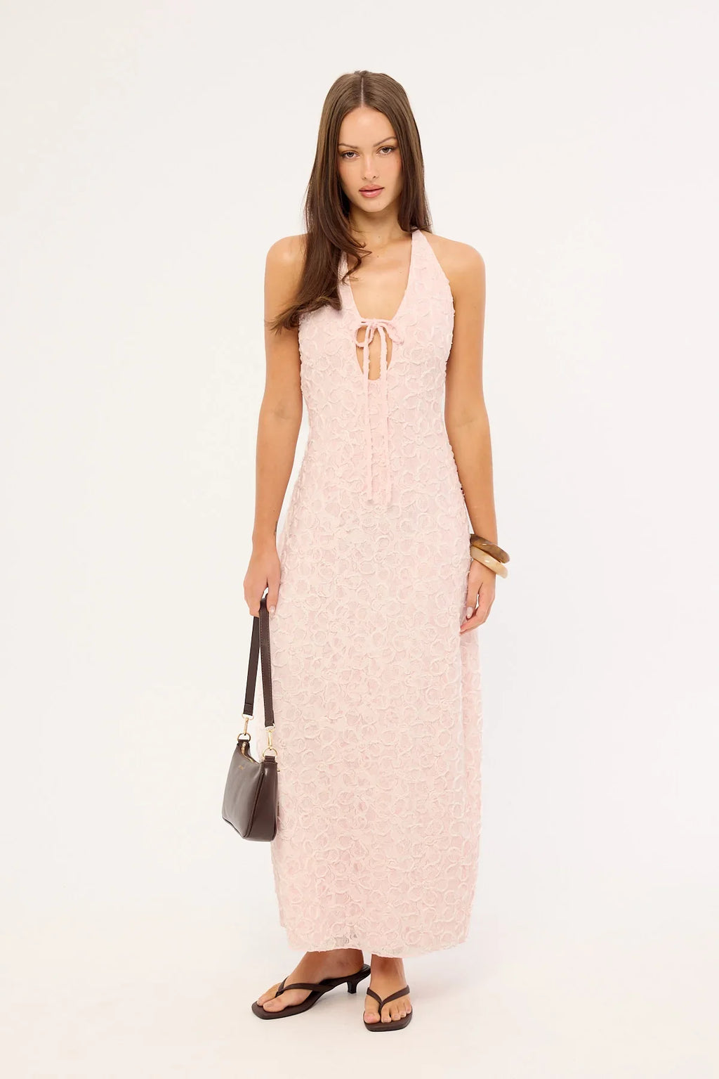 Luck & Trouble Skye Halter Midi Dress Pink