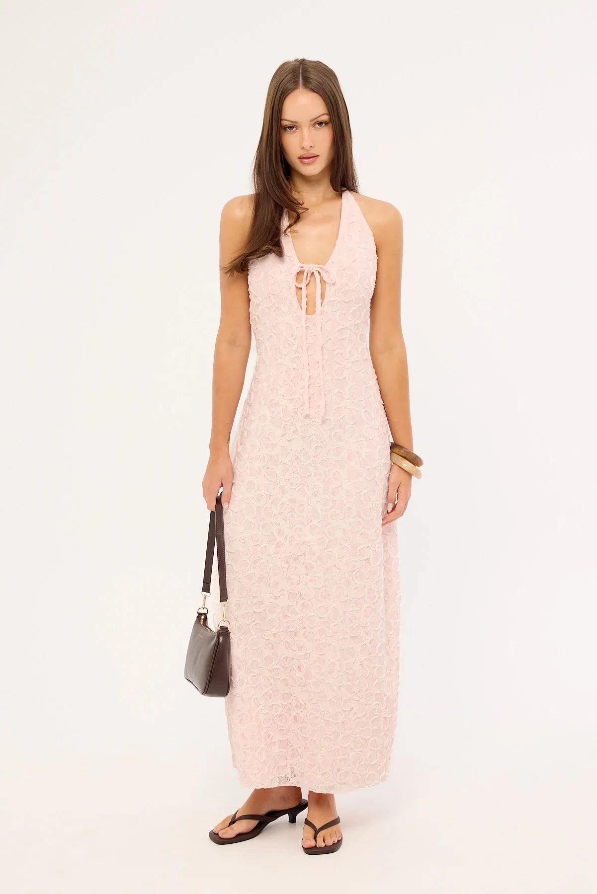 Luck & Trouble Skye Halter Midi Dress Pink