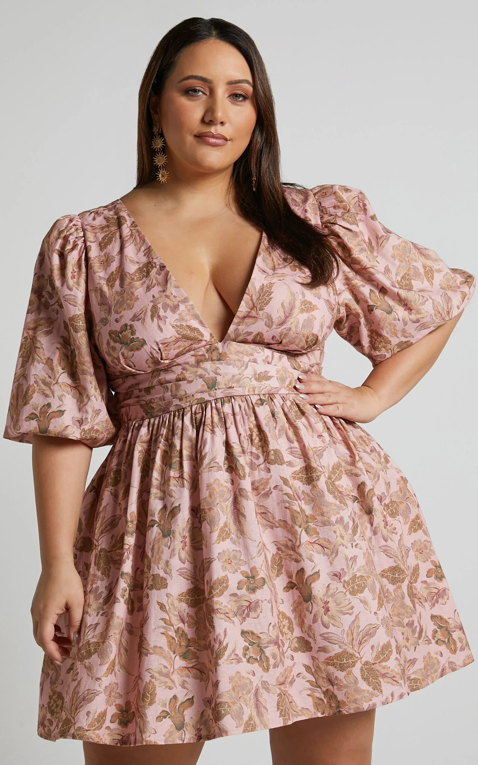 Amalie The Label - Rivinna Linen Blend Pleat Waist Puff Sleeve Mini Dress - Int