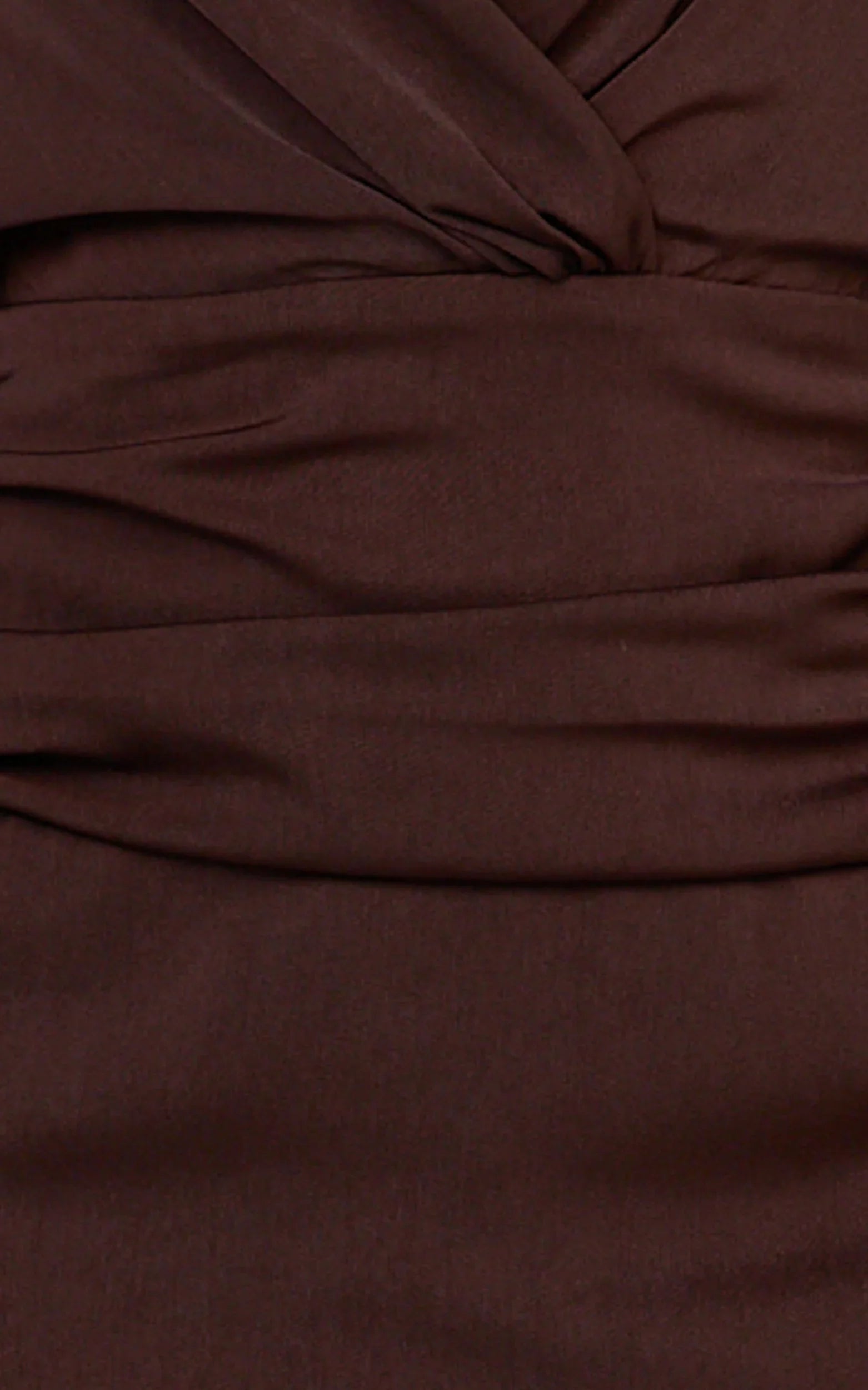 Azura Mini Dress - Long Sleeve Beaded Trim Plunge Neck Dress in Chocolate