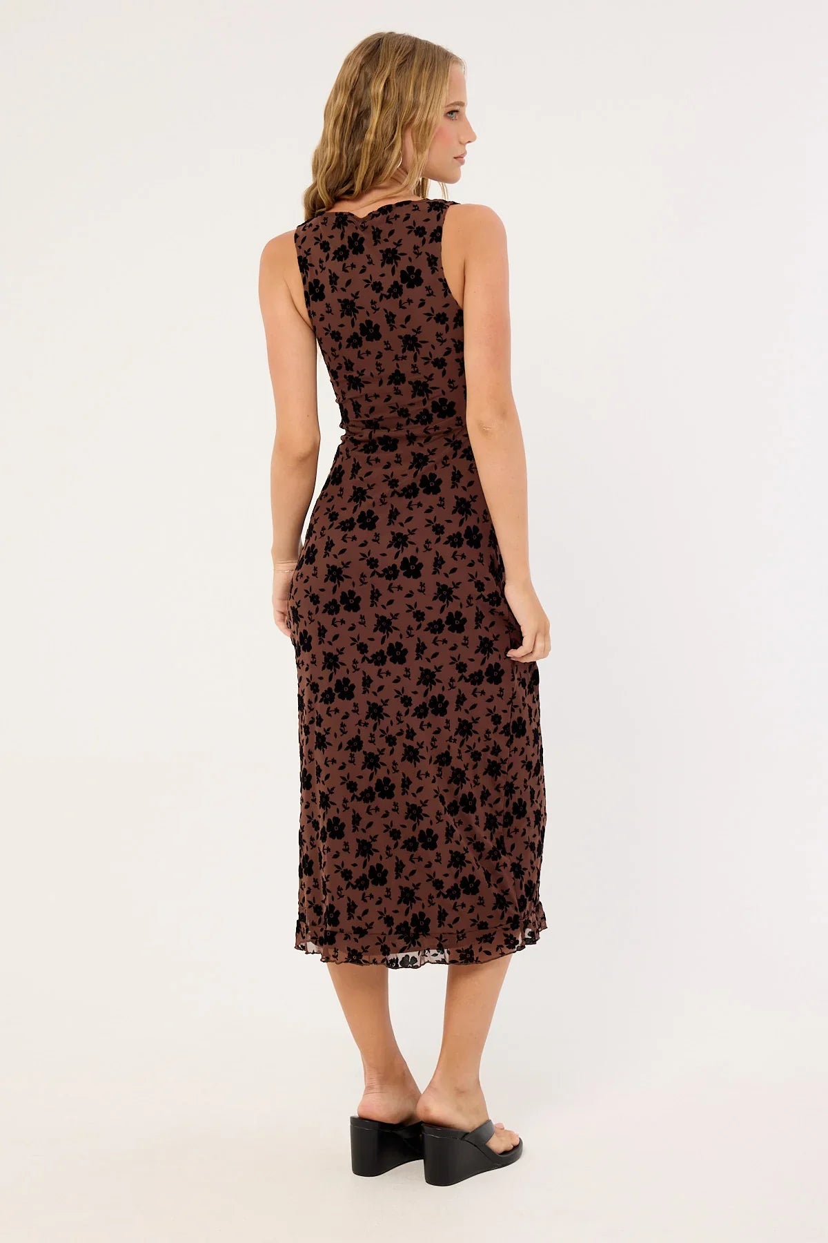 Motel Gabriella Midi Dress Garden Floral Brown