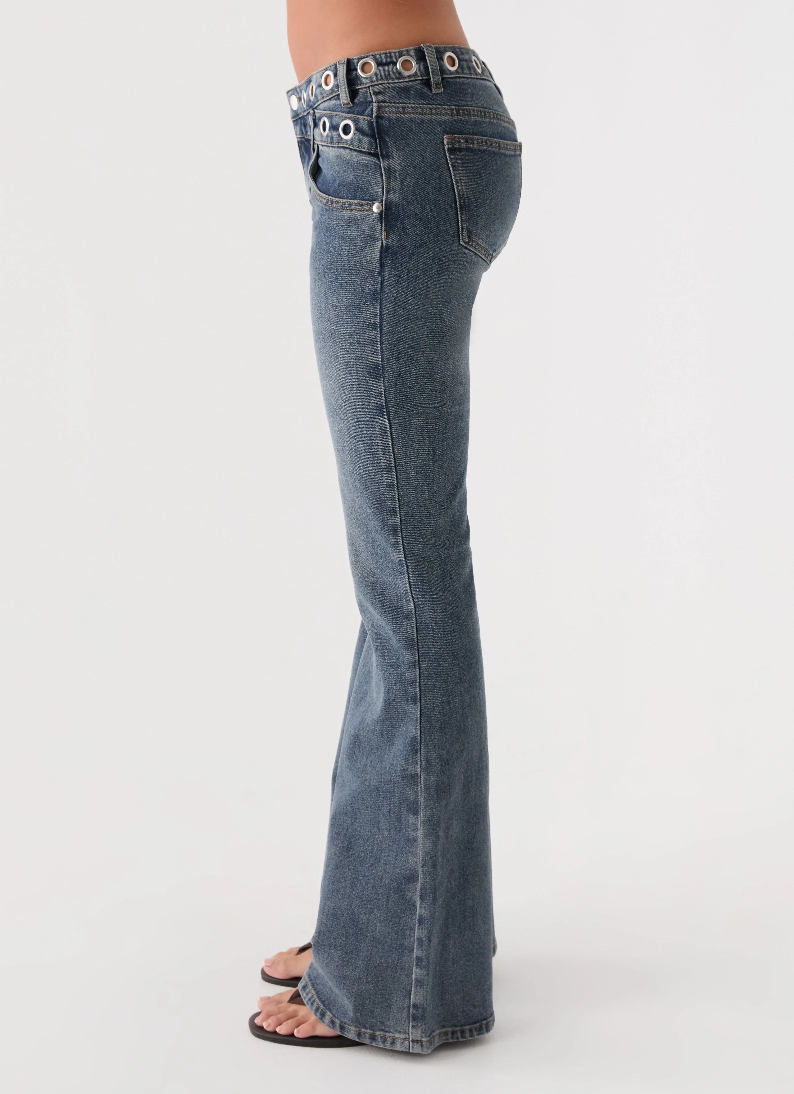 Carson Low Rise Eyelet Jeans - Blue Wash